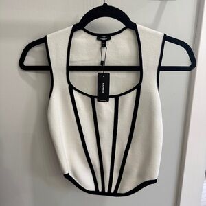 Express White Cropped Tank with Black Piping